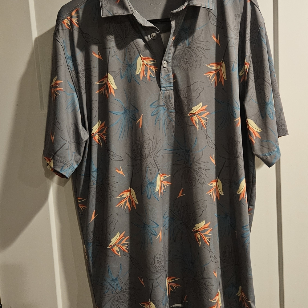 Walter Hagen Gray Polo with Orange and Blue Floral Design